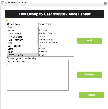 Link group - Remove member
