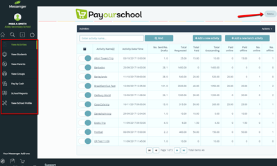 PayOurSchool menu