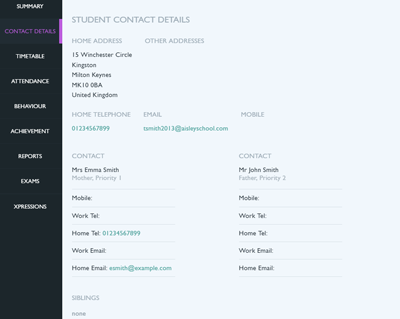 Student contact details
