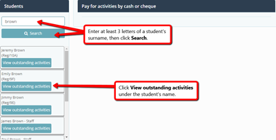 Payments by cash